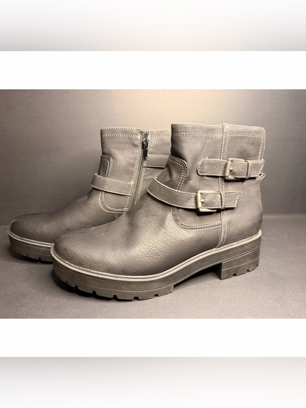 Natural Soul by Naturalizer Zela Black Moto Ankle Boots Buckle Size 9M